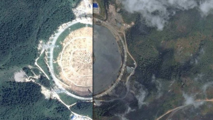 Construction of Aperture Spherical Radio Telescope in September 2014 and March 2016.