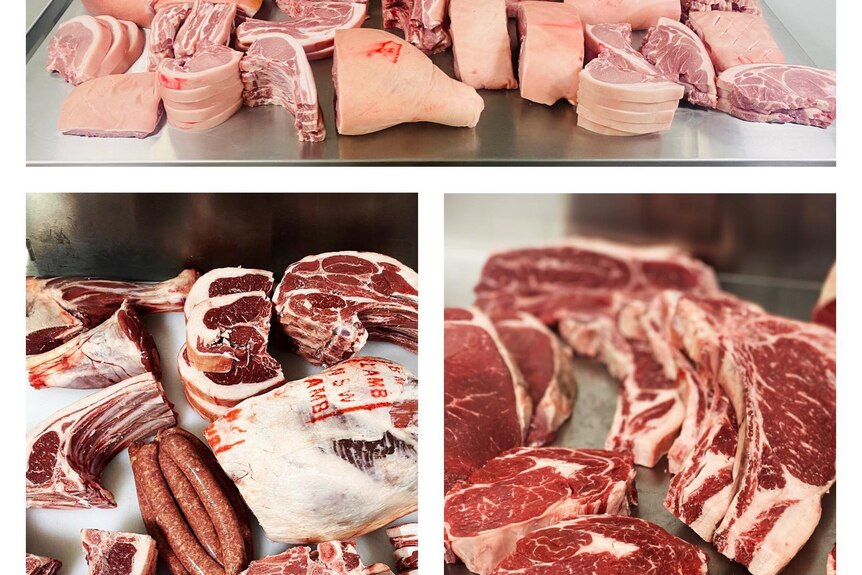 Un collage de cortes de carne roja.