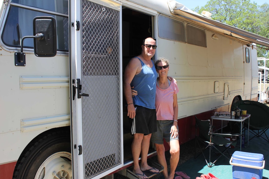 Brian and Karen Brown from Adelaide in their converted school bus are travelling Australia