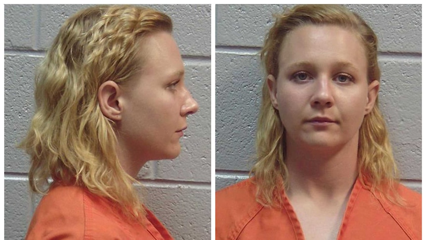 A combination photo showing mugshots of Reality Winner wearing an orange prison garb.