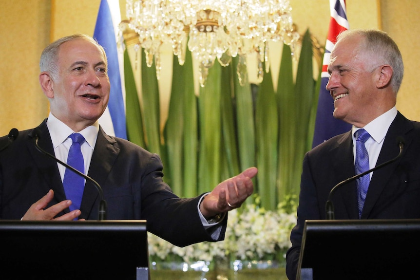 Benjamin Netanyahu and Malcolm Turnbull speak at a joint press conference in Sydney.