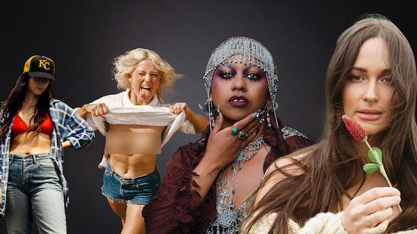 composite image featuring Waxahatchee, Amyl & the Sniffers, Emily Wurramara, and Kacey Musgraves