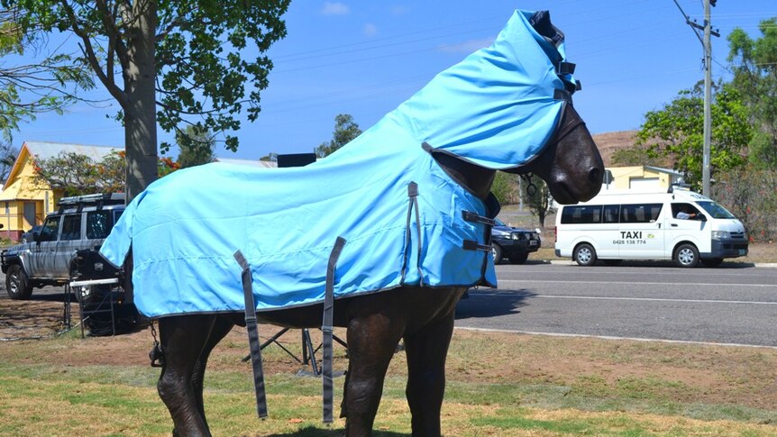 The new pit pony statue waits to be unveiled in Collinsville.