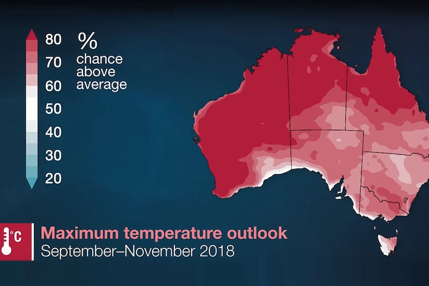 A chart showing predicted maximum temperatures for Australia between September and November 2018.