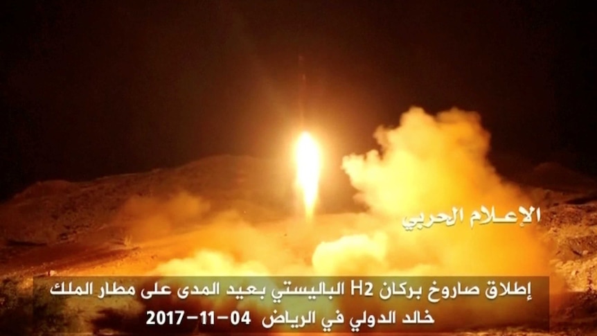 Video purports to show missile being fired from Yemen towards Riyadh airport (Reuters/Houthi Military)