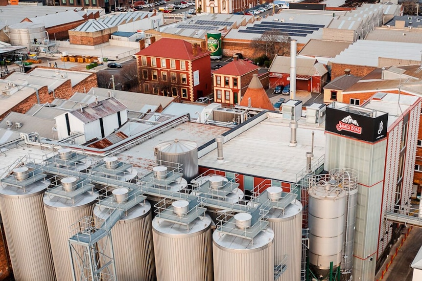 Aerial photo of James Boag Brewery in Launceston, 2022