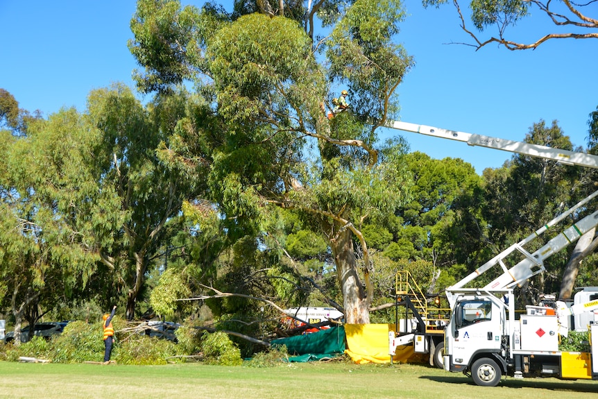 A cherry picker at the scene of a fatal accident.