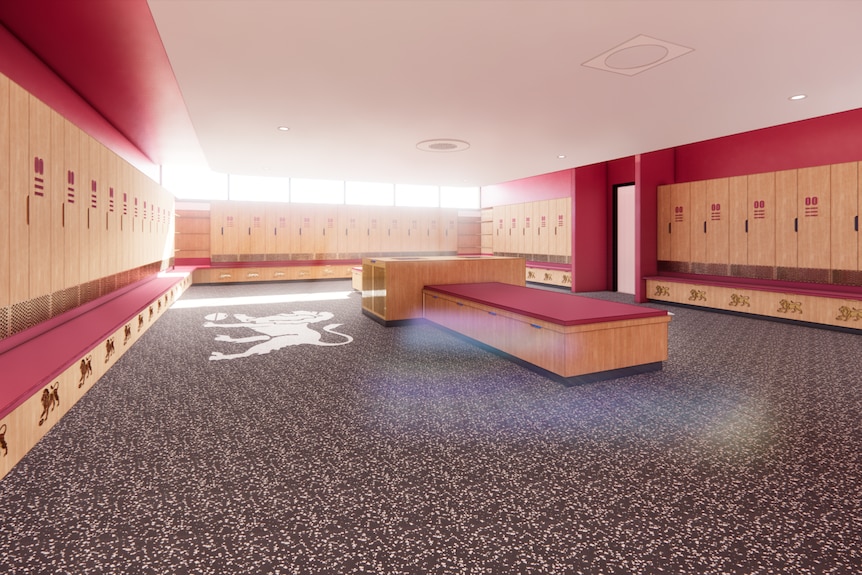 An artists impression of the AFLW dressing rooms at the new Lions facility