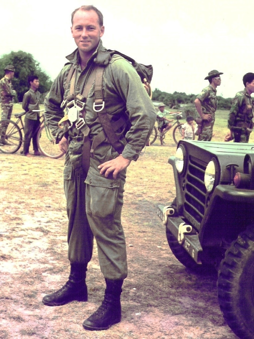 Sergeant Derrill de Heer ready to parachute in Vietnam.