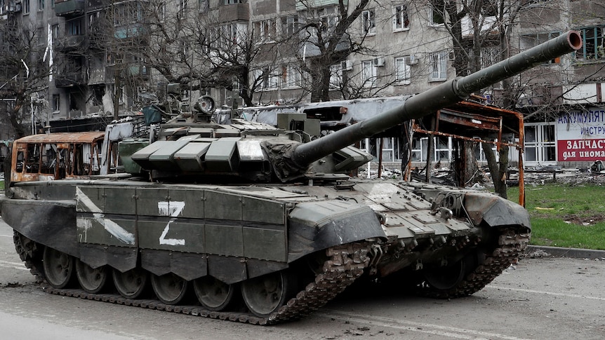Russian tank on road.