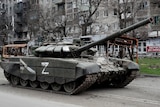 Russian tank on road.