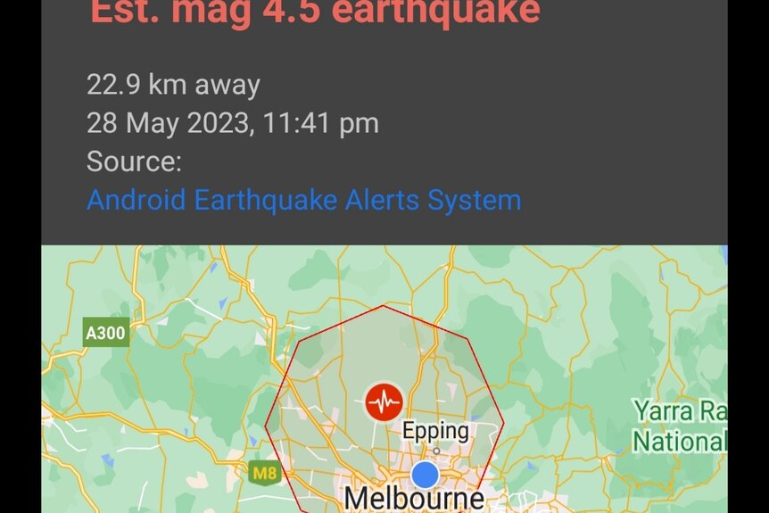 Alert for earthquake in Melbourne 