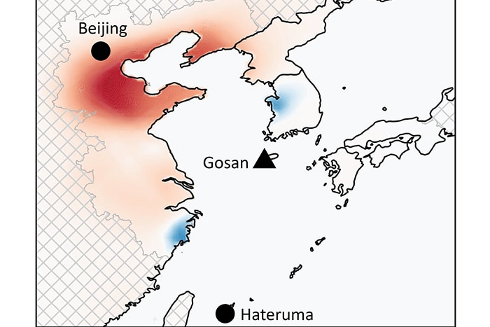 A map showing where CFC-11 pollution has increased and decreased in China