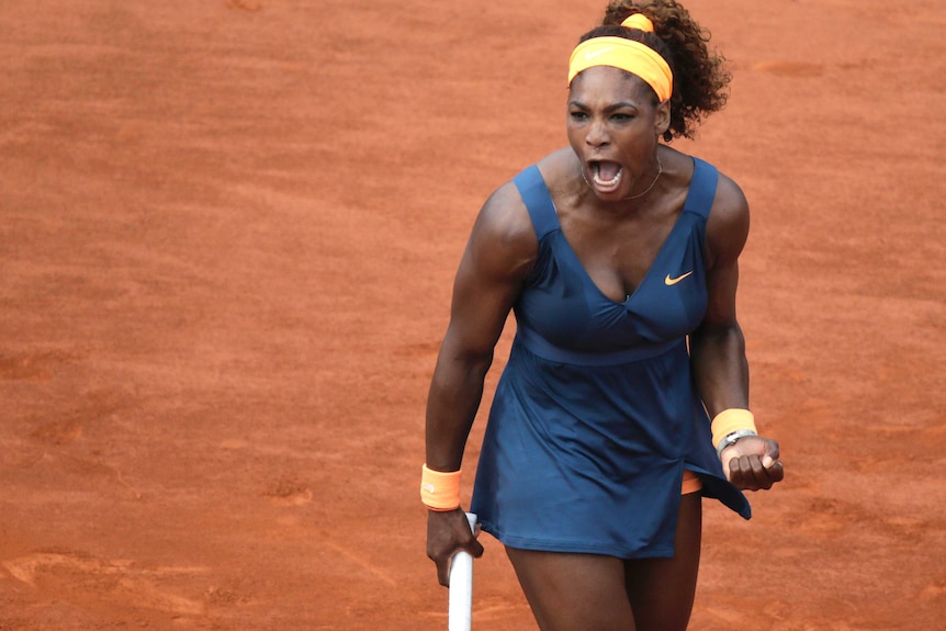 Serena Williams reacts during the French Open 2013 final