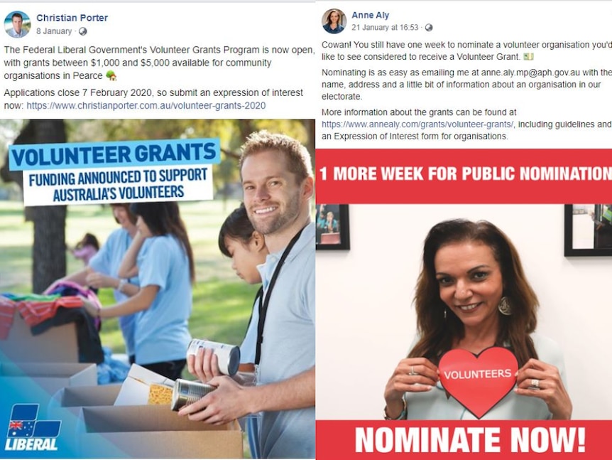 Christian Porter and Anne Aly posted about the grants on Facebook