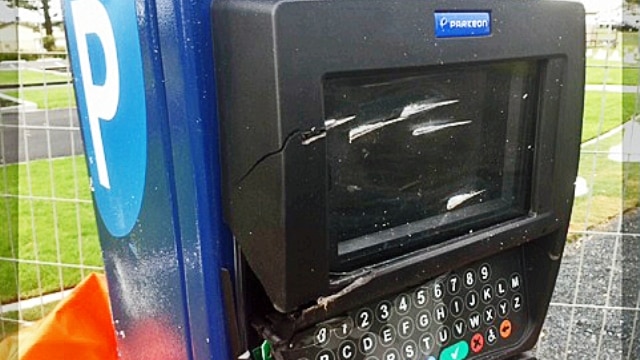 A new 4WD parking kiosk attacked by vandals