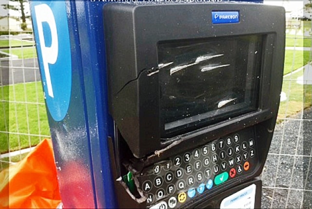 A new 4WD parking kiosk attacked by vandals