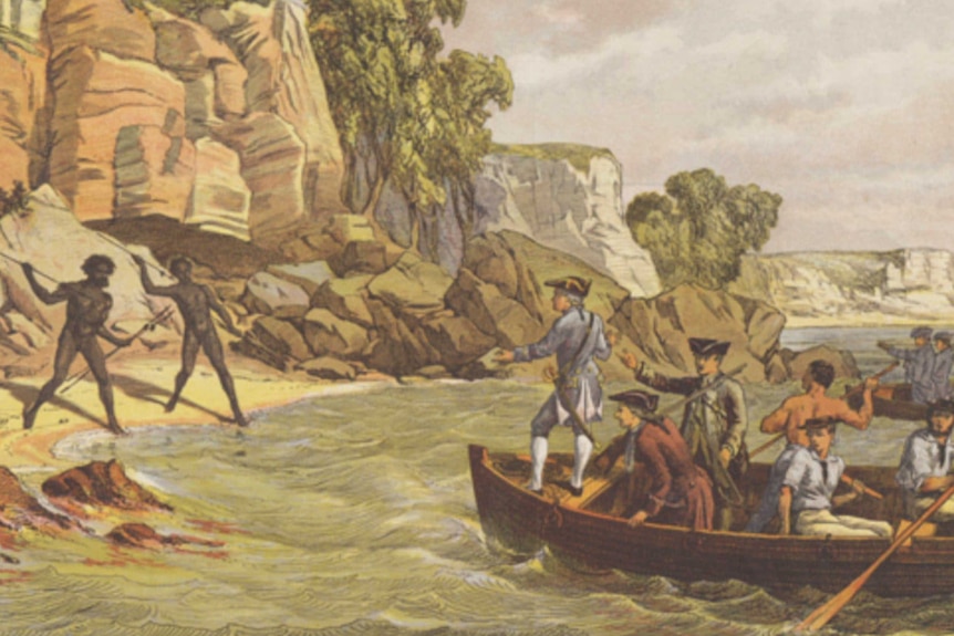 An artist's impression of Captain Cook's landing at Kurnell in 1770.