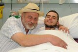 Reunited: Richard Cass with his son Jamie Neale at the Blue Mountains Hospital.
