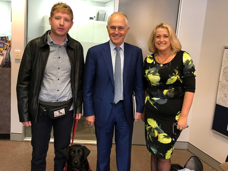 Lachlan Miles, his mother Rhonda and former PM Malcolm Turnbull.