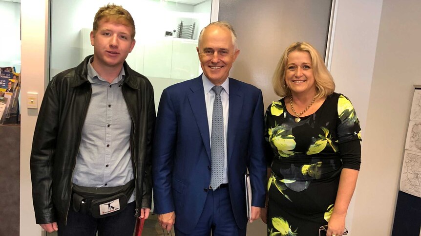 Lachlan Miles, his mother Rhonda and former PM Malcolm Turnbull.