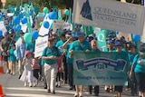 Qld Teachers Union (QTU) members marching at the Qld Labour Day rally in Brisbane's CBD on May 4, 2009.