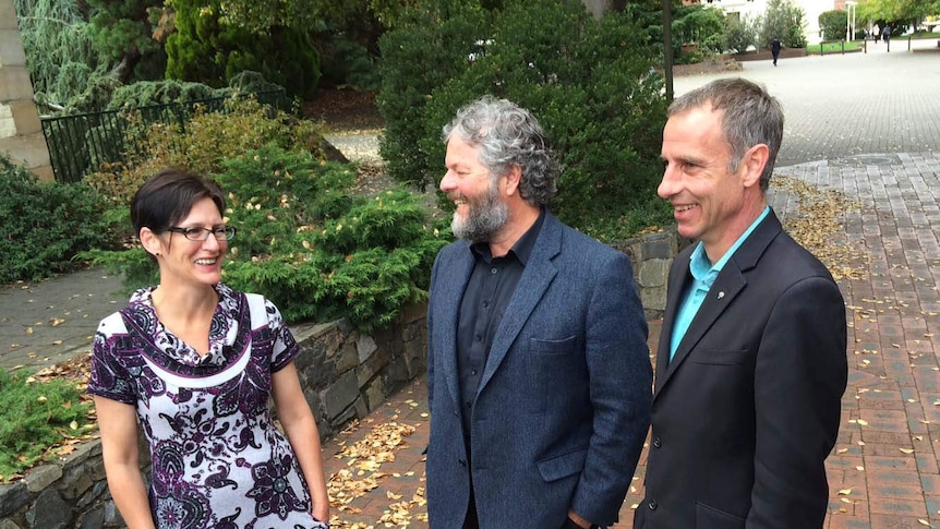 Tasmanian Greens MPs Cassy O'Connor, Kim Booth (leader), Nick McKim.