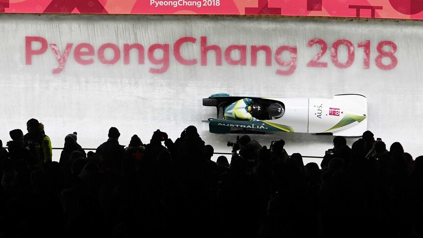 Lucas Mata and David Mari of Australia compete in two-man bobsleigh in Pyeongchang.