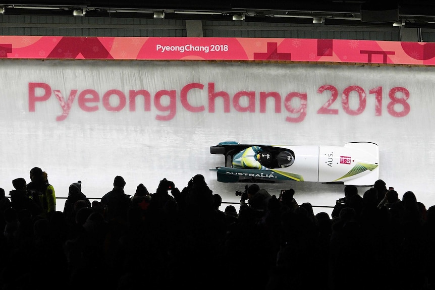 Lucas Mata and David Mari of Australia compete in two-man bobsleigh in Pyeongchang.