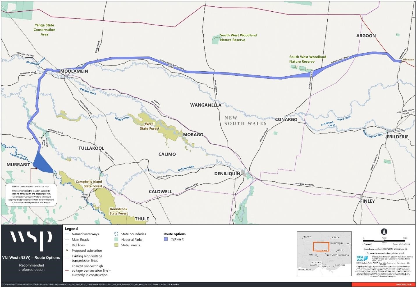A map showing a proposed section of the VNI West project.