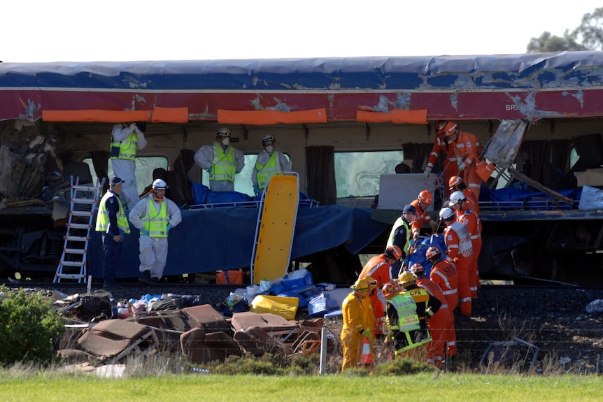 Kerang train crash with rescue officials on scene