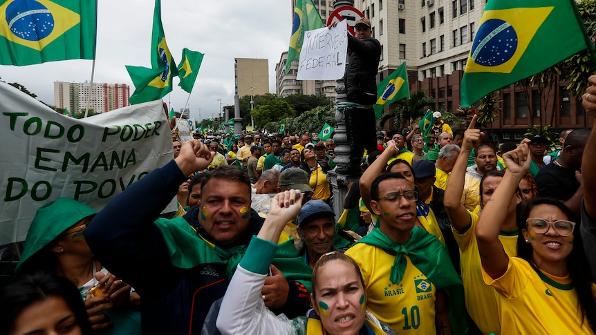 Supporters of President Jair Bolsonaro protest his defeat in the presidential runoff election.