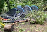 A destroyed tent. 