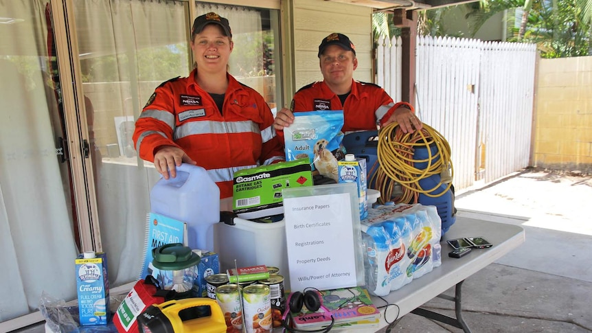 SES staff with a well-prepared cyclone kit which has a generator, water, food, torches, radio, batteries and important documents