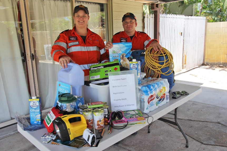 SES staff with a well-prepared cyclone kit which has a generator, water, food, torches, radio, batteries and important documents