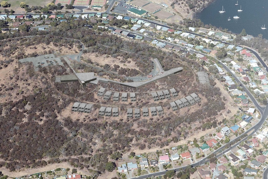 Graphic image of an eco-resort proposed for Rosny Hill, Tasmania.
