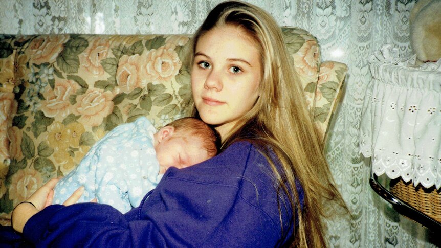 Bernadette Black at 16 with her baby son