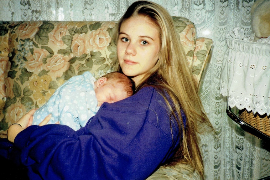 Bernadette Black at 16 with her baby son