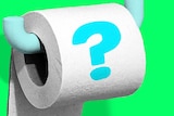 Illustration of toilet paper roll with a large blue question mark for a story about should you pee 'just in case'