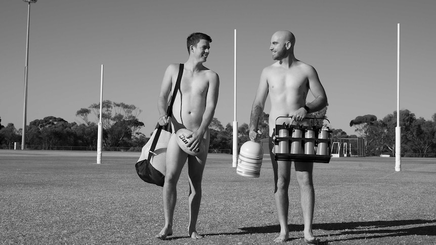 A photo of two players from the Bruce Rock Football Club.