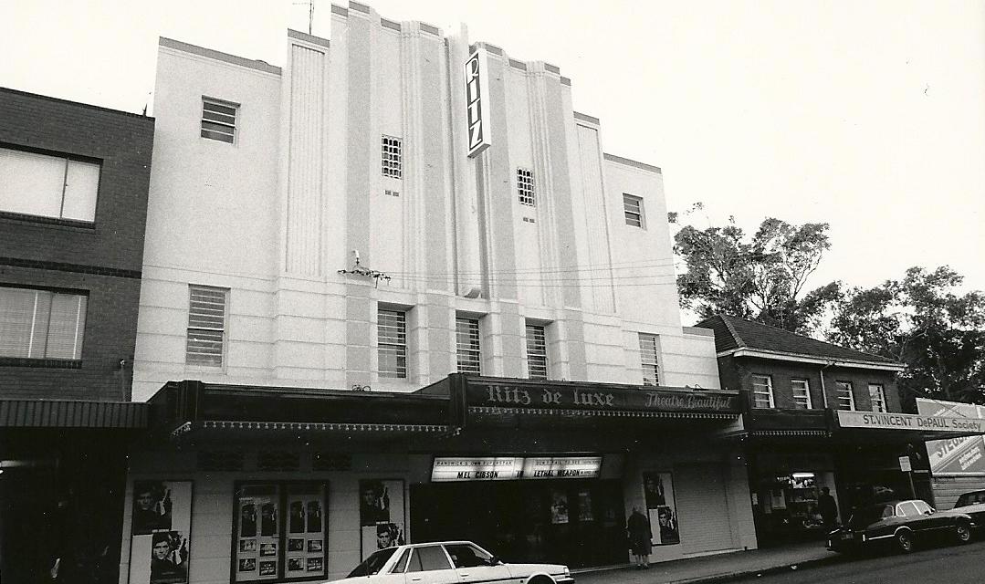 A black and white image of the Ritz Cinema in Randwick.