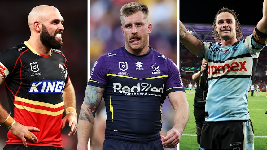 A composite image of NRL players Mark Nicholls, Cameron Munster and Nicho Hynes.
