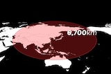 A map shows northern Australia is at risk from a North Korean strike