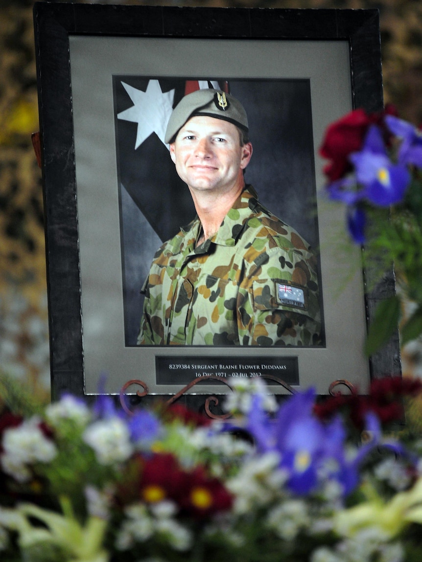 A portrait of Sgt Blaine Diddams at a repatriation service at RAAF Base Pearce, WA.