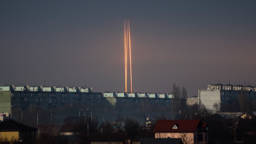 three rockets are launched into the sky from Russia's Belgorod region