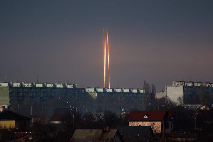 three rockets are launched into the sky from Russia's Belgorod region