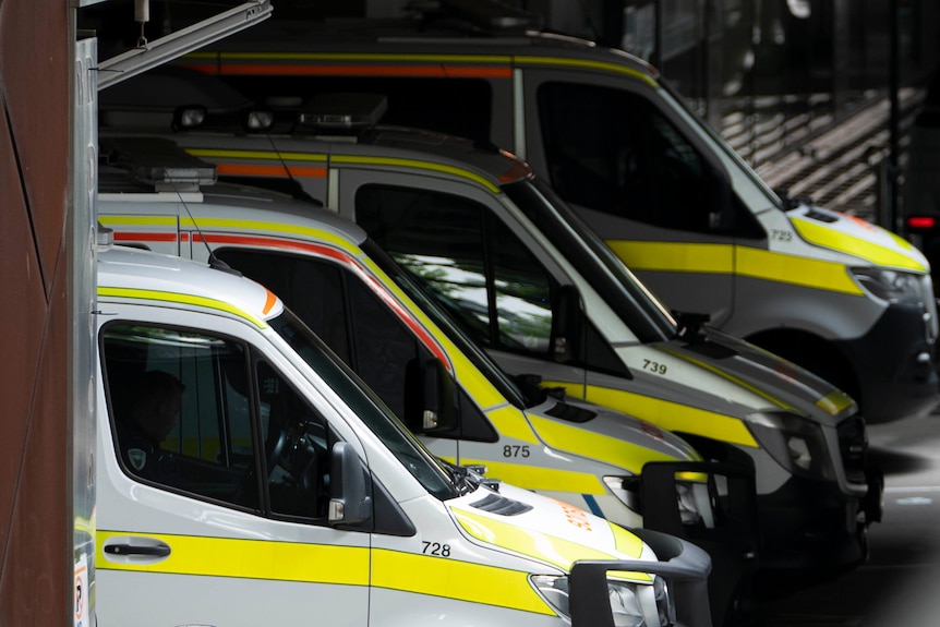 Ambulances in a line in an underground access