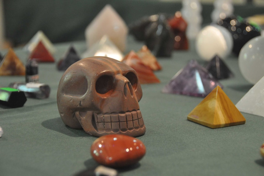 Skulls and pyramids at the expo.