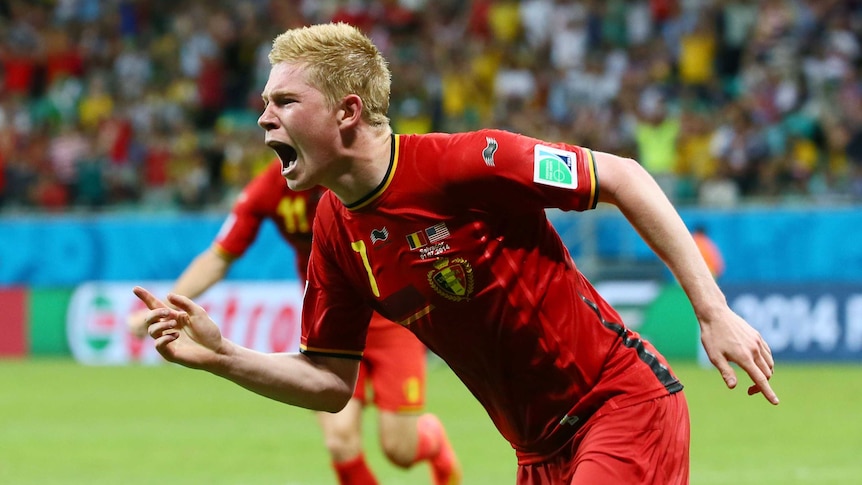 Kevin De Bruyne celebrates for Belgium