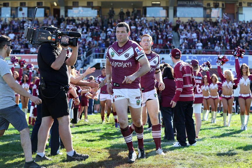 Jason King leads Manly out in his last regular-season game at Brookvale